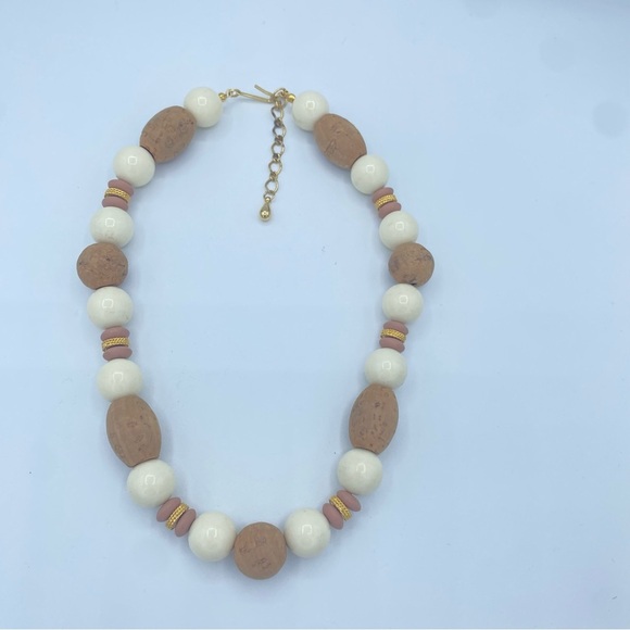 Vintage 50’s style beaded necklace cork cream tones - Picture 2 of 6